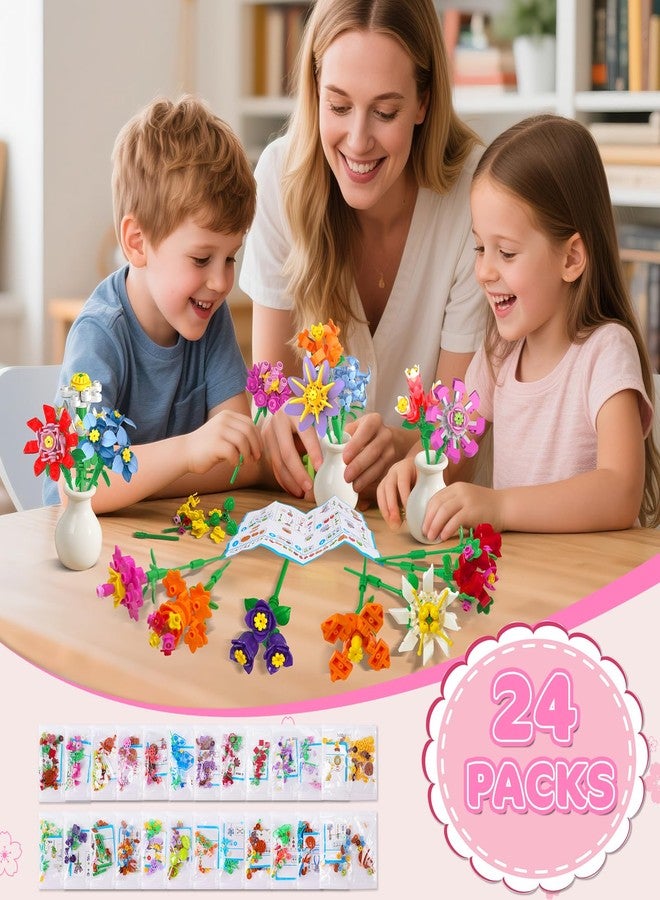 CUBIMANA مجموعة بناء زهور للأطفال - 24 قطعة - 789 قطعة زهور، 3.6 مم - لعبة مكعبات بناء صغيرة لعيد الحب، هدية مثالية للفصل الدراسي، هدية عيد ميلاد للبنات والأولاد من عمر 6 سنوات فما فوق - Image 3